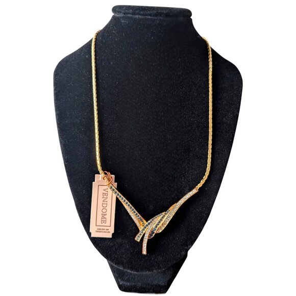 Vintage Blue & Clear Rhinestone Necklace – With Tag - Picture 1 of 14